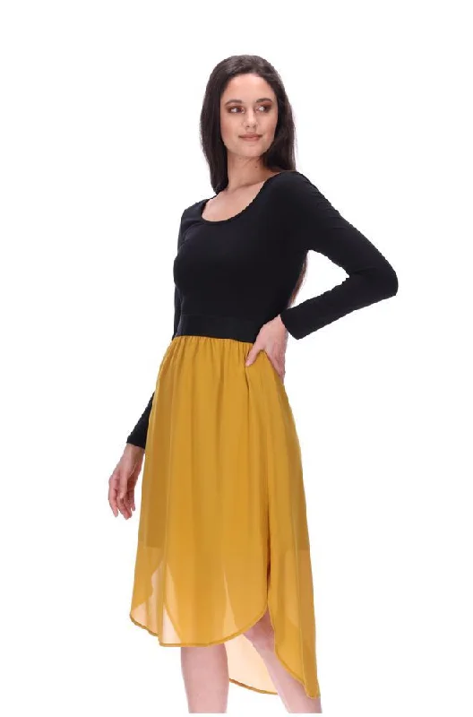 Siri Midi Dress LS Black/Mustard