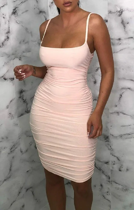 Pink Slinky Ruched Mini Dress - Yaretzi