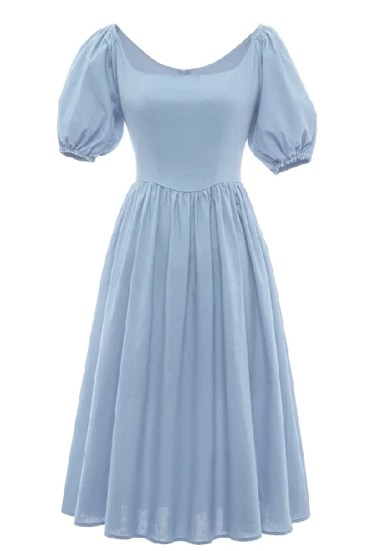 Retro Style Square Neck Blue Summer Dress