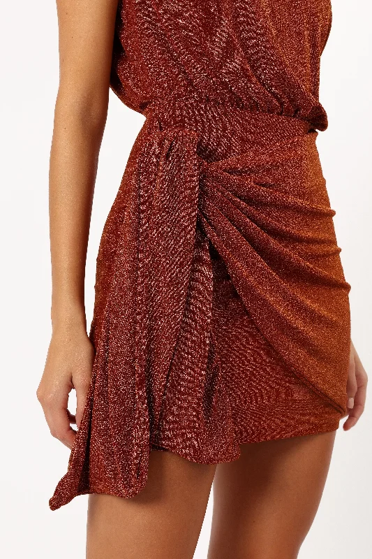 Santiago Off Shoulder Mini Dress - Bronze