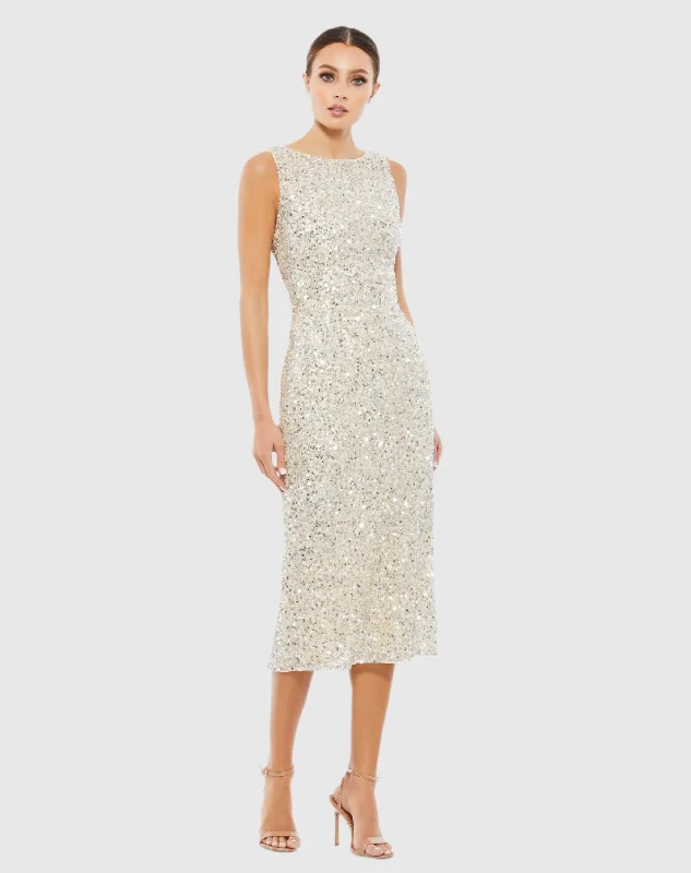 Sleeveless Sequined Midi Sheath Dress