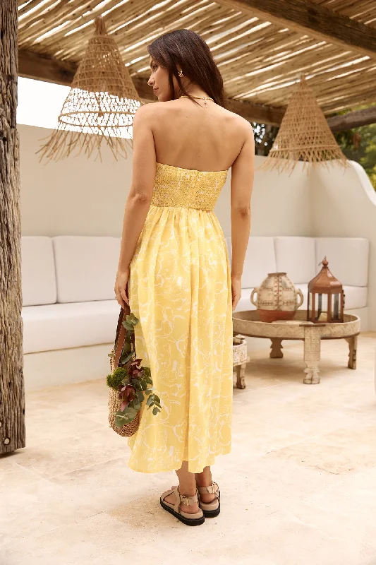 Sunflower Fields Strapless Midi Dress Yellow