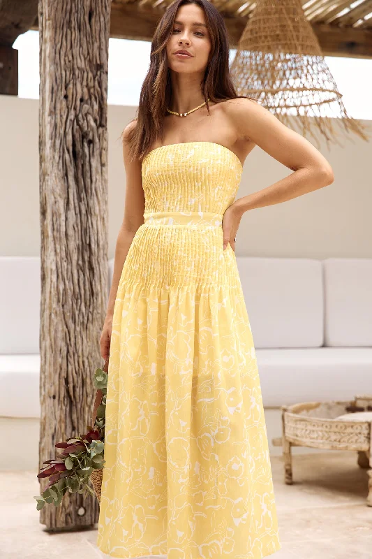 Sunflower Fields Strapless Midi Dress Yellow