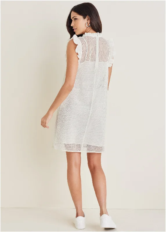 Diamond lace ruffle dress - Off White