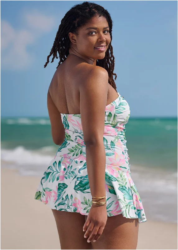 Skirted Bandeau One-Piece - Tropical Garden