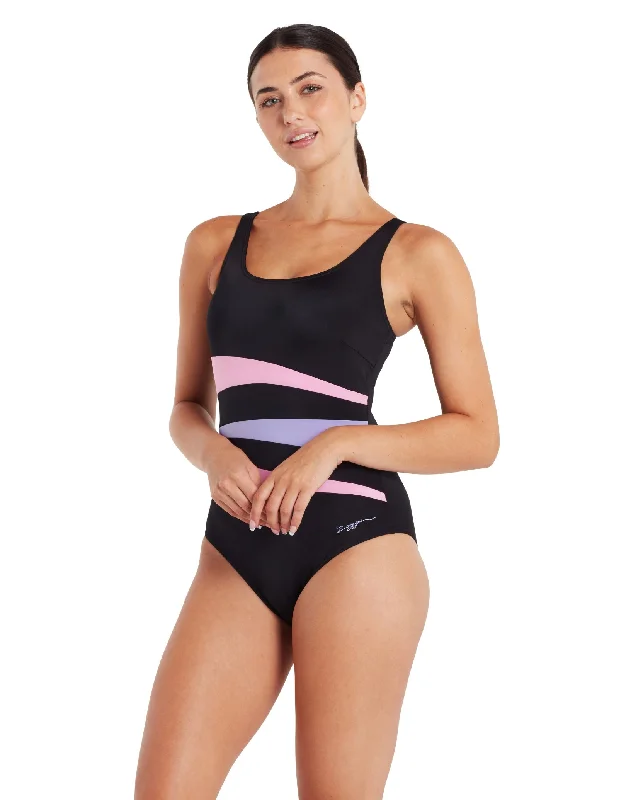 Sumatra Adjustable Scoopback Swimsuit - Black/Pink/Lilac