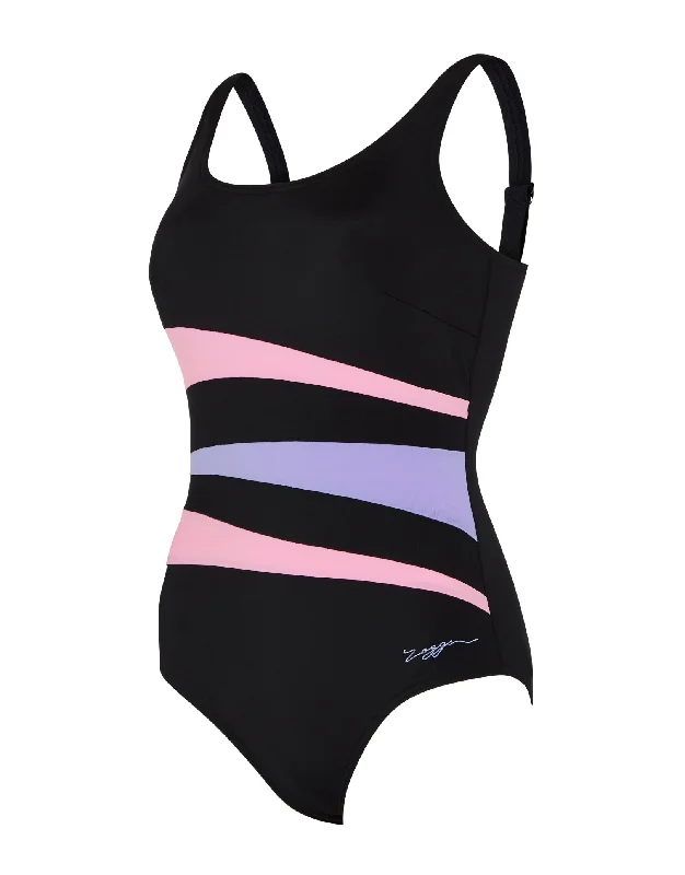 Sumatra Adjustable Scoopback Swimsuit - Black/Pink/Lilac