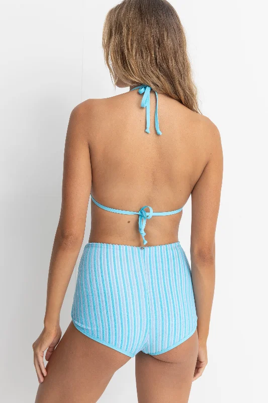 Terry Sands Stripe Fixed Halter Tri Top Blue