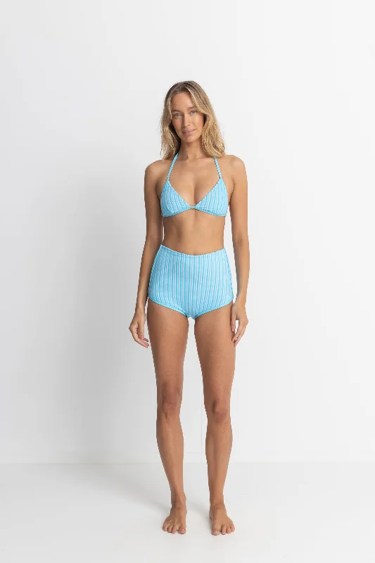 Terry Sands Stripe Fixed Halter Tri Top Blue