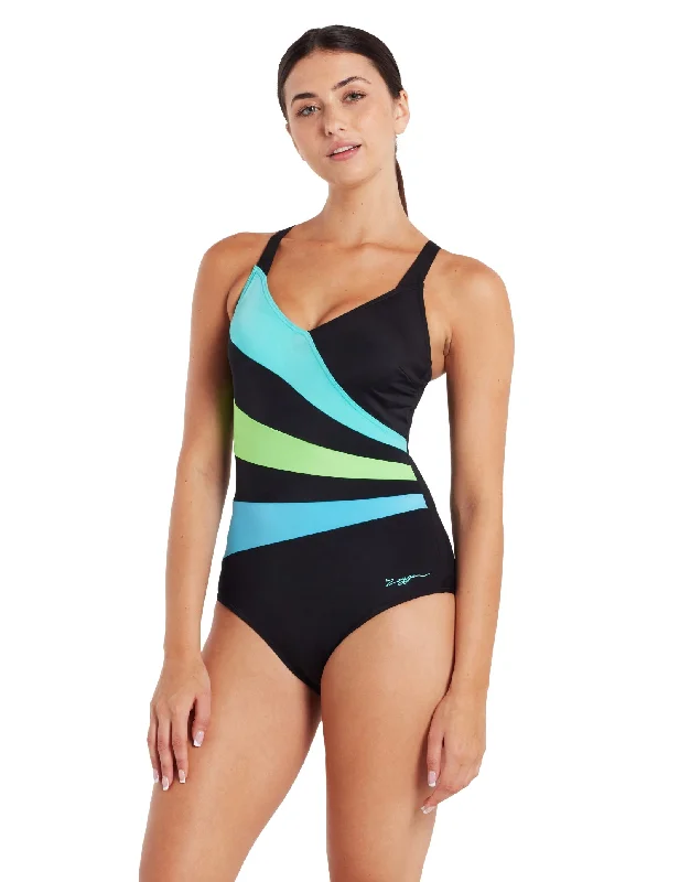 Wrap Panel Classicback Swimsuit - Black/Green