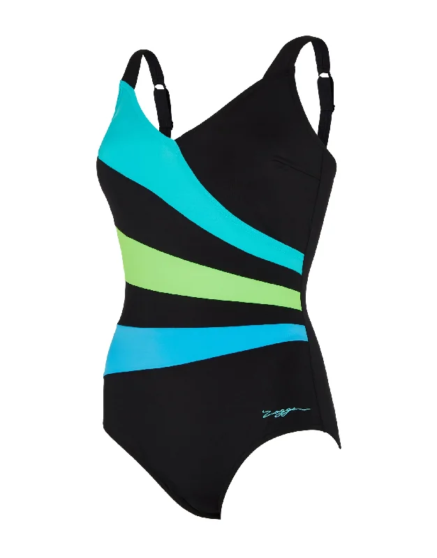 Wrap Panel Classicback Swimsuit - Black/Green