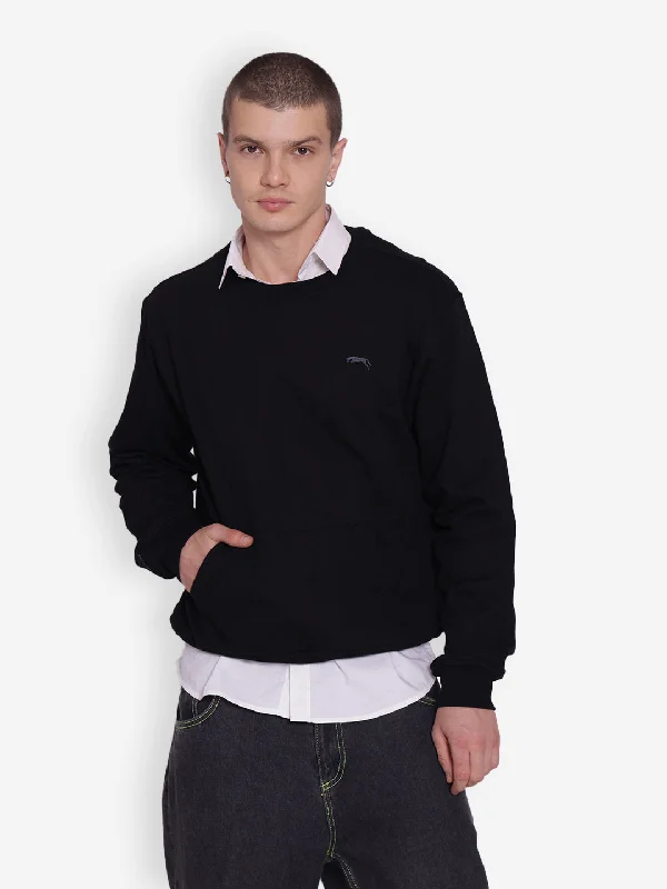 JUMP USA Men's Solid Black Pullover Sweatshirt