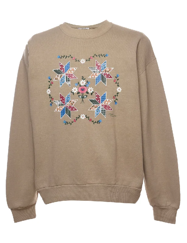 Floral Printed Tan Sweatshirt - XL