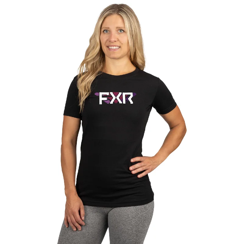 FXR  Womens Black Neon Fusion Split Premium T-Shirt Tee Short Sleeve Crew Neck