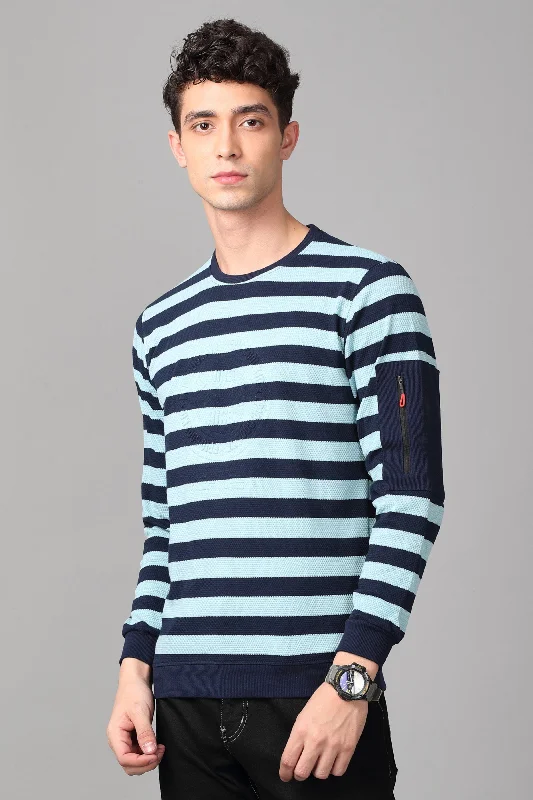 KEF Men's Ocean Blue & Navy Striped Pullover Sweater