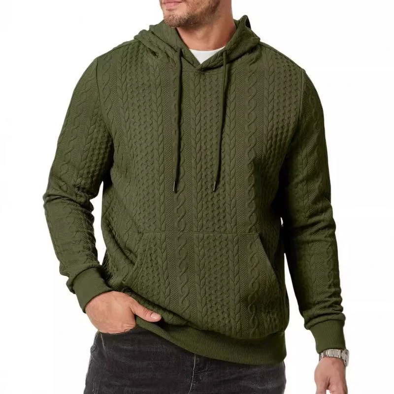 Men's Casual 3D Jacquard Loose Kangaroo Pocket Sports Hoodie 44578783M