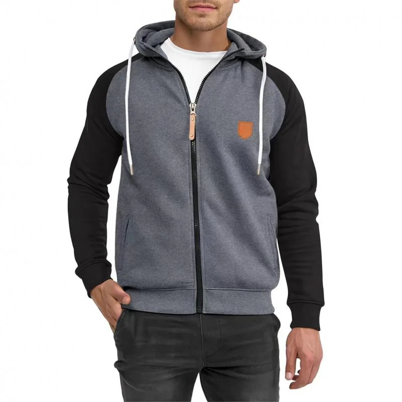 Men's Casual Colorblock Sports Raglan Sleeve Zipper Hoodie 18210956M