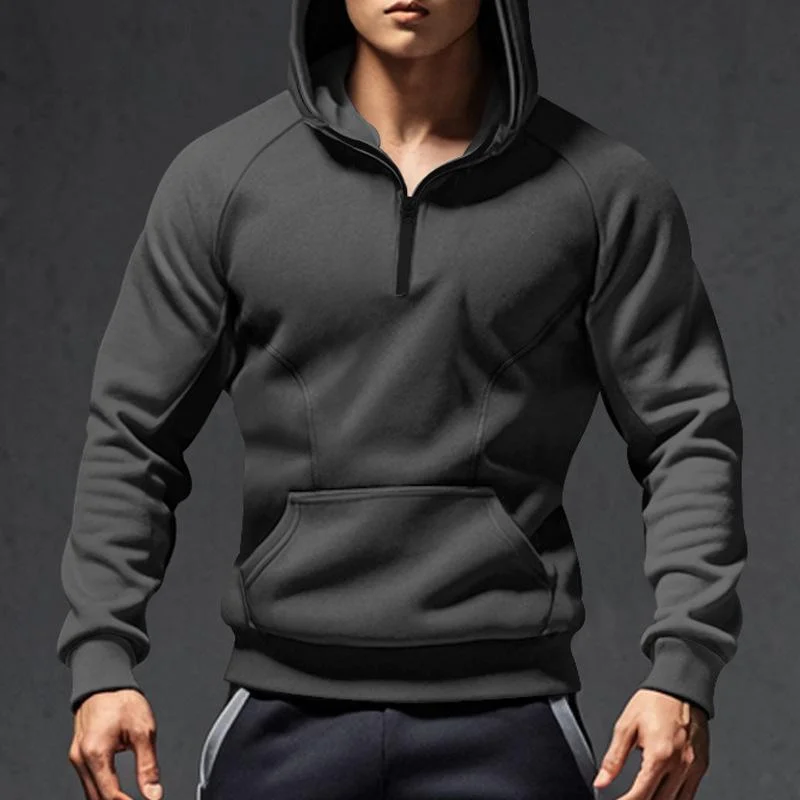 Men's Casual Zipper Neck Kangaroo Pocket Loose Long Sleeve Hoodie 97286862M