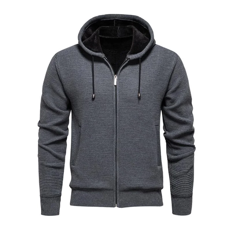 Men's Casual Zipper Placket Loose Fleece Thickened Hoodie 84136516M