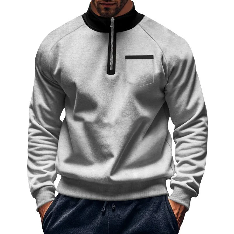 Men's Colorblock Stand Collar Long Sleeve Plush Casual Sweatshirt 47404187Z