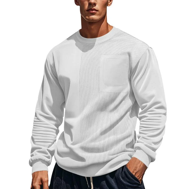 Men's Solid Color Round Neck Chest Pocket Long Sleeve Sweatshirt 20945415Z