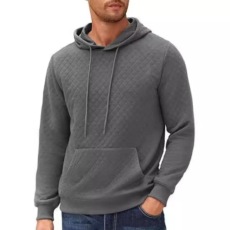 Men's Solid Color Textured Long Sleeve Casual Hoodie 84503292Z