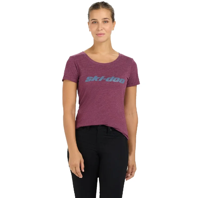 Ski-Doo  Womens Burgandy Signature T-Shirt Tee Short Sleeve V Neck Cotton