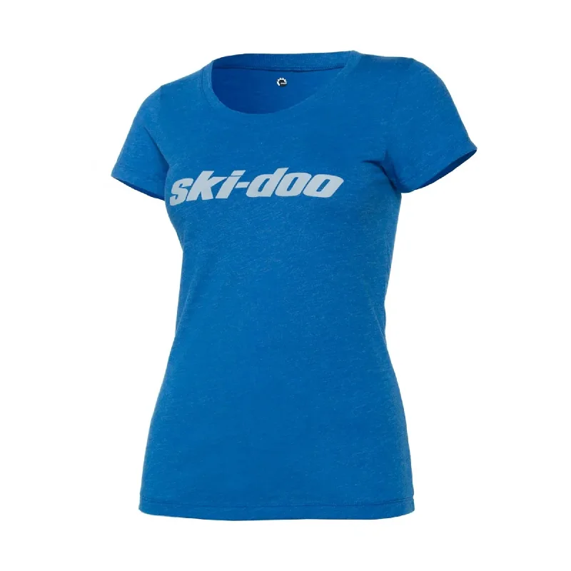 Ski-Doo  Womens Indigo Blue Signature T-Shirt Tee Short Sleeve V Neck Cotton