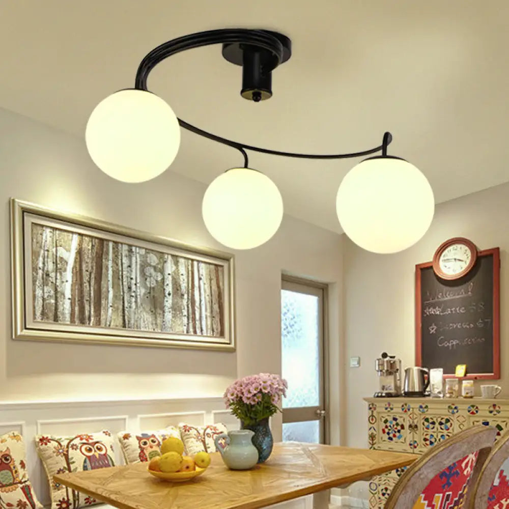 Chandeliers with Clear Crystal for a Sparkling EffectChandeliers with Clear Crystal for a Sparkling EffectTraditional Black Semi Flush Ceiling Light with Globe White Glass Shade - 3/5 Lights for Living Room