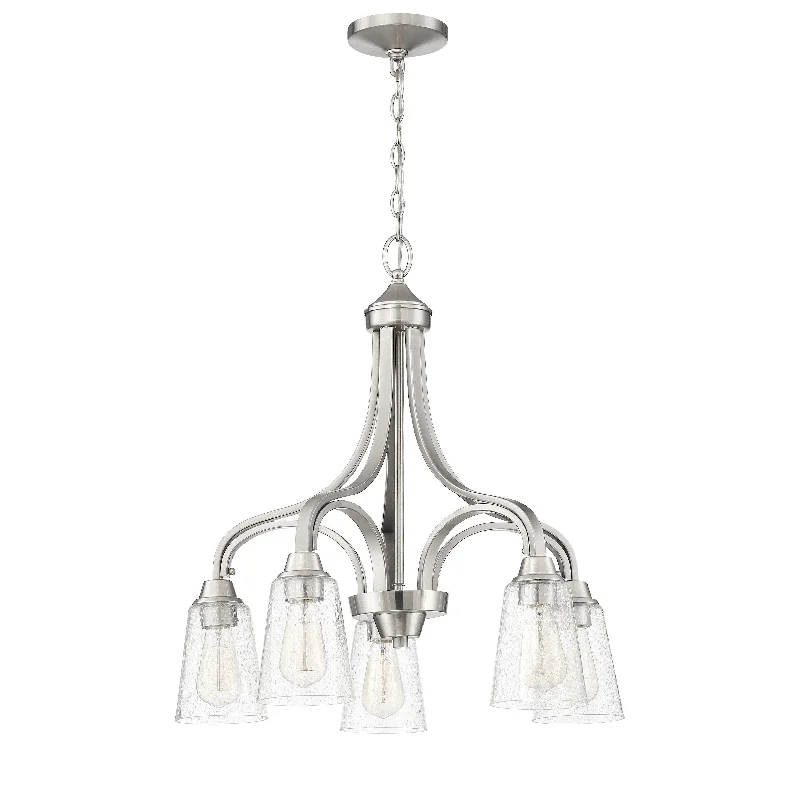 Chandeliers with Metal Frames in Black FinishChandeliers with Metal Frames in Black FinishGrace 5 Light Down Chandelier in Brushed Polished Nickel (Clear Seeded Glass)