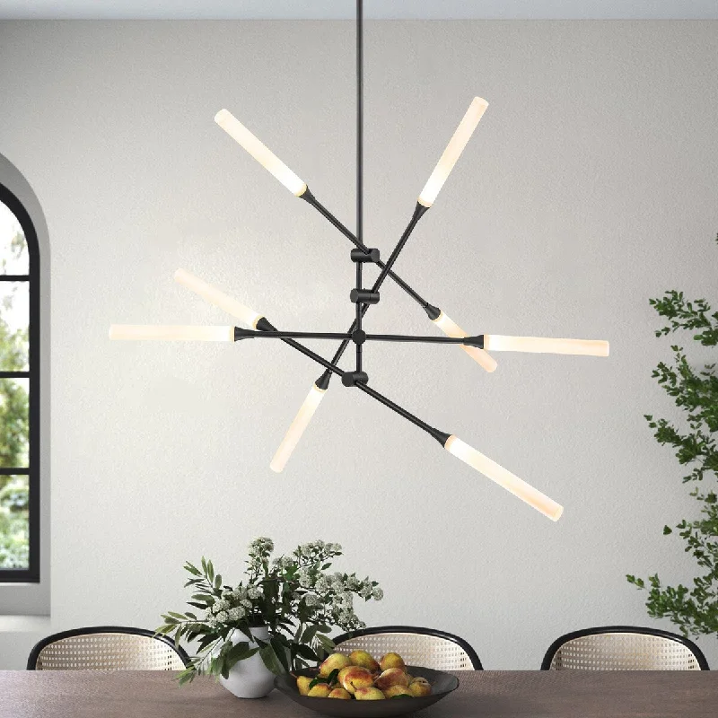 Chandeliers with Clear Crystal for a Sparkling EffectChandeliers with Clear Crystal for a Sparkling Effect6/8-Light Mid-Century Modern Linear Sputnik LED Chandelier Tiered Pendant with Cylinder Frosted Acrylic Shade
