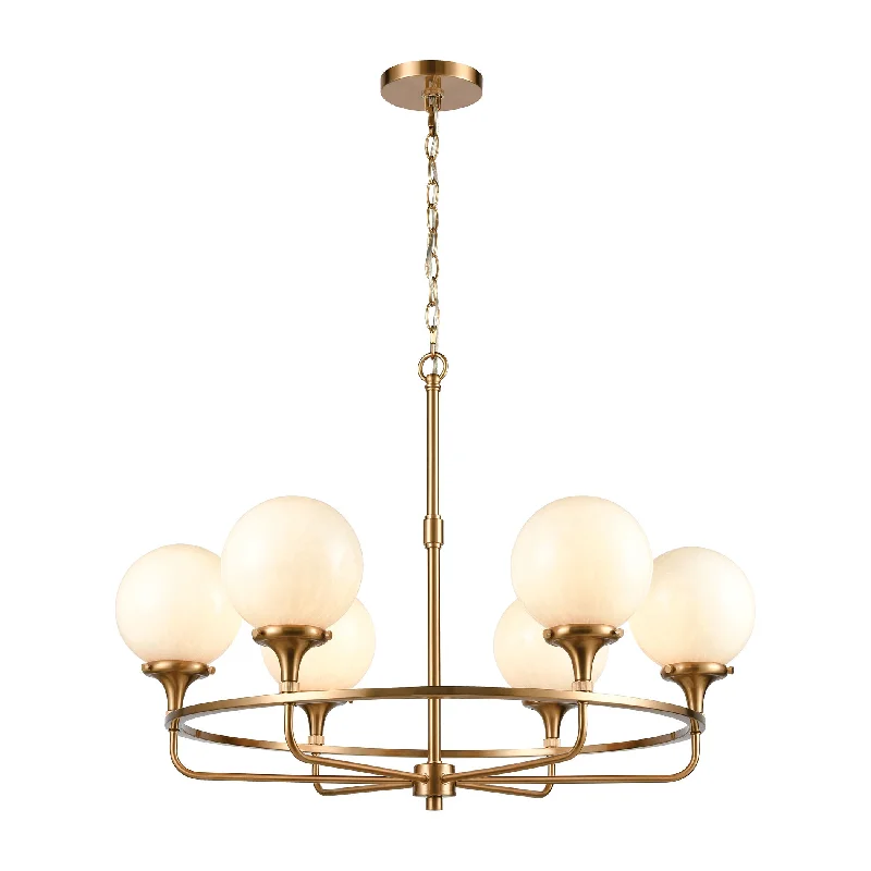 Large Chandeliers for Grand Halls and FoyersLarge Chandeliers for Grand Halls and FoyersBeverly Hills 6-Light Chandelier in Satin Brass with White Feathered Glass by ELK Lighting