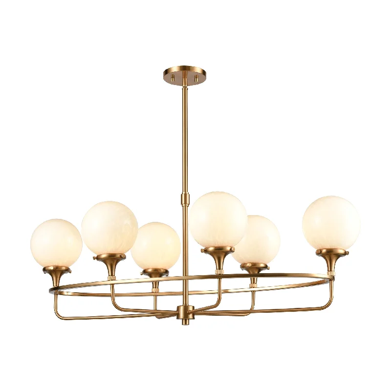 Chandeliers with Sputnik - Style Design for a Futuristic VibeChandeliers with Sputnik - Style Design for a Futuristic VibeBeverly Hills 6-Light Island Light in Satin Brass with White Feathered Glass by ELK Lighting