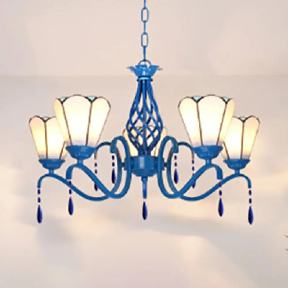 Bohemian - Style Beaded Chandeliers for Eclectic DecorBohemian - Style Beaded Chandeliers for Eclectic DecorVintage Stained Glass Cone Pendant Light with Crystal, Ideal for Industrial Bedroom Ceiling - 5 Lights