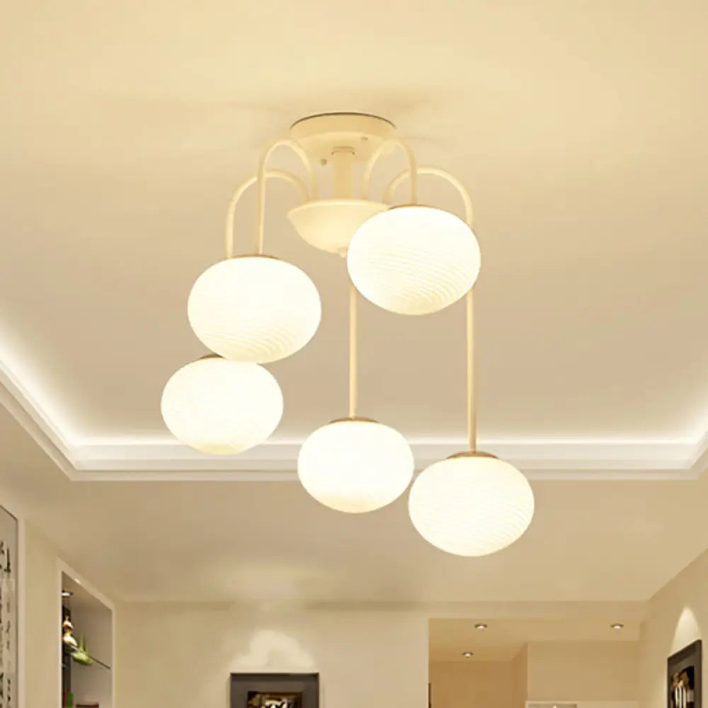 Chandeliers with Colored Glass for a Splash of ColorChandeliers with Colored Glass for a Splash of ColorModernist 5-Light Ceiling Mounted Semi Flush Mount with Frosted Glass Shade in Black/White Finish