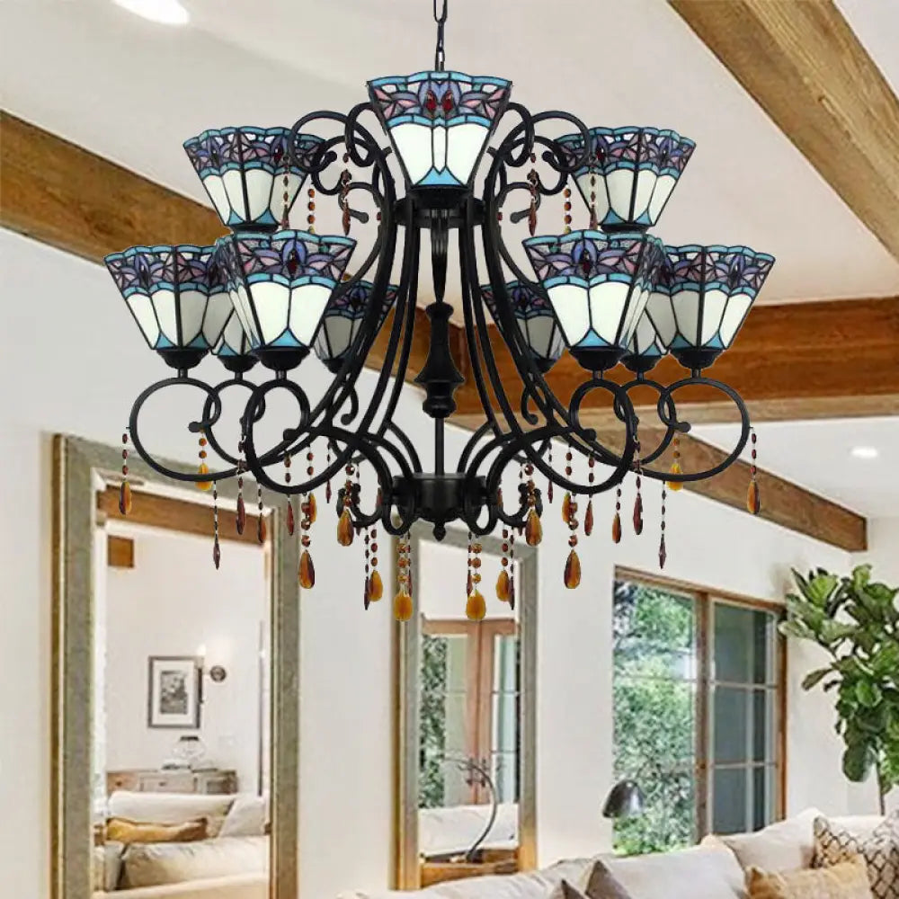 Rustic Wood Chandeliers for Country - Style HousesRustic Wood Chandeliers for Country - Style HousesRustic Stained Glass 11-Light Chandelier with Crystal for Stairway