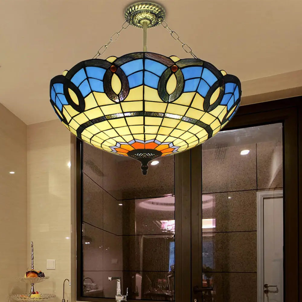 Victorian - Inspired Chandeliers with Ornate DetailsVictorian - Inspired Chandeliers with Ornate DetailsTiffany Stained Glass Semi Flush Mount Ceiling Light in Antique Bronze - 3 Lights