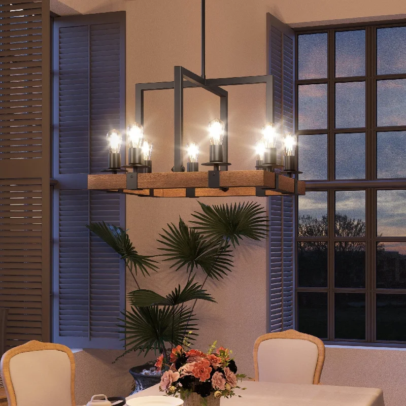 Bohemian - Style Beaded Chandeliers for Eclectic DecorBohemian - Style Beaded Chandeliers for Eclectic DecorUFS2012 Modern Farmhouse Chandelier, 15''H x 22''W, Matte Black & Rich Walnut Finish, Broadway Collection