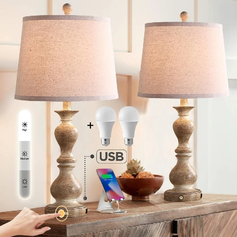 fabric table lamps with a linen shade for a relaxed and breathable lookfabric table lamps with a linen shade for a relaxed and breathable look26" Farmhouse Touch Control Table Lamps Set of 2, 3-Way Dimmable Beige Table Lamps with USB & USB-C, Rustic Bedside Lamps