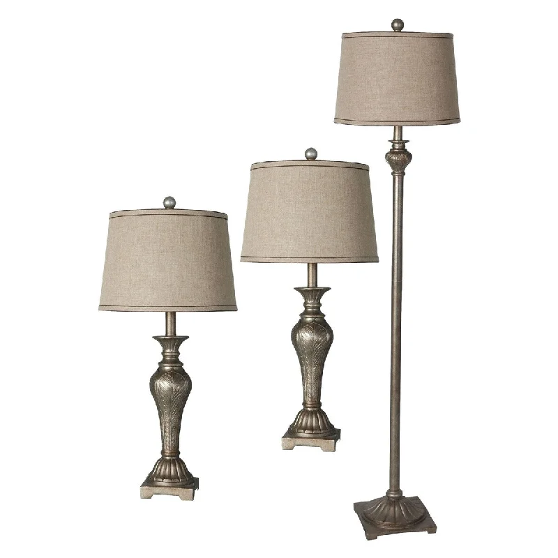 leather table lamps with a distressed texture for a rugged charmleather table lamps with a distressed texture for a rugged charm60" Antique Lamp Set, Silver (Set of 3) - N/A