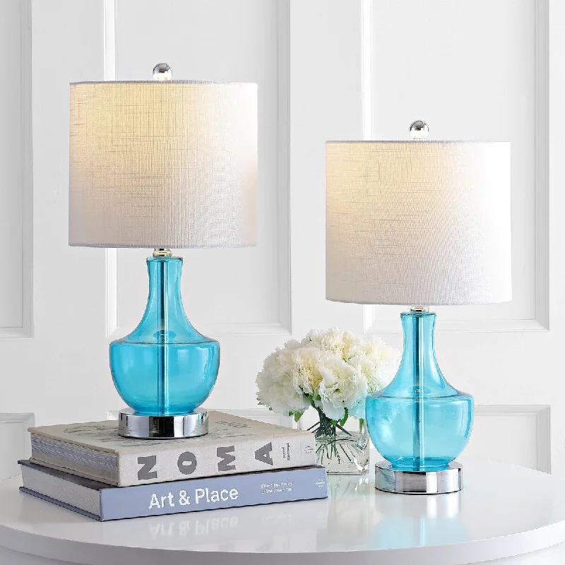 industrial style table lamps with exposed bulbs for loft apartmentsindustrial style table lamps with exposed bulbs for loft apartmentsColette 20" Glass Table Lamp, Amalfi Blue, Set of 2 by JONATHAN Y