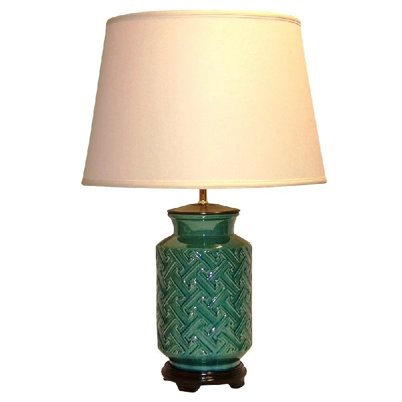 fabric table lamps with a linen shade for a relaxed and breathable lookfabric table lamps with a linen shade for a relaxed and breathable lookCrown Lighting 1-light Teal/ Dark Turquoise Distressed Crackle Embossed Geometric Design Ceramic Table Lamp
