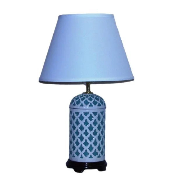 wooden table lamps with natural grain for a warm and organic feelwooden table lamps with natural grain for a warm and organic feelCrown Lighting 1-light Turquoise with White Geometric Pattern Ceramic Table Lamp