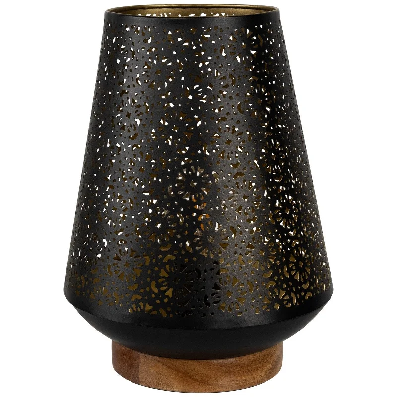 coastal style table lamps with nautical elements for beach housescoastal style table lamps with nautical elements for beach housesFloral Laser-Cut Table Iron Lamp With Wooden Base - 10.75" - Black