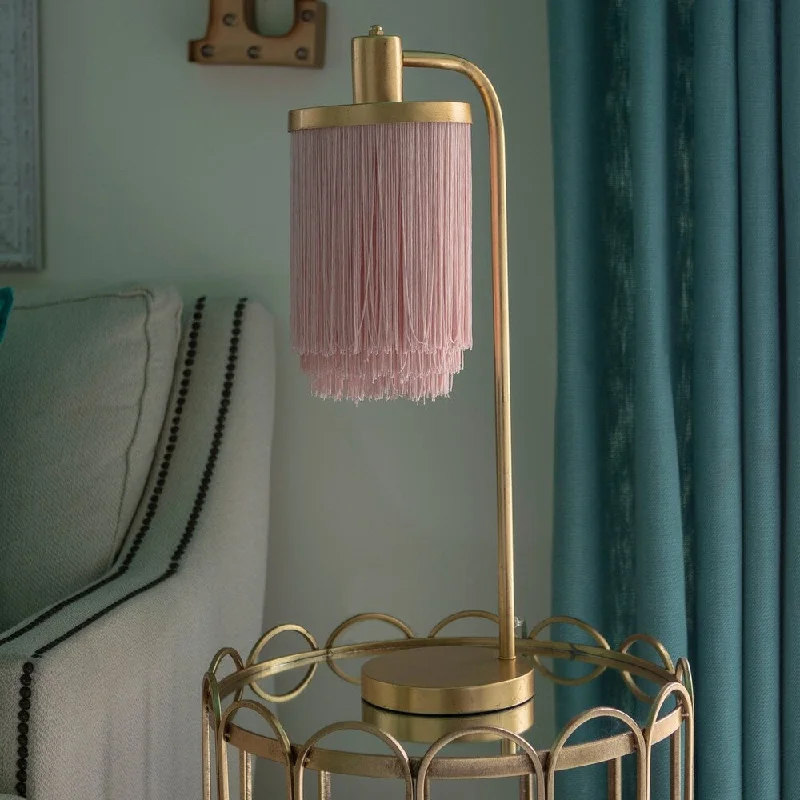wooden table lamps with natural grain for a warm and organic feelwooden table lamps with natural grain for a warm and organic feelFramboise Fringe Shade Table Lamp - Gold Leaf