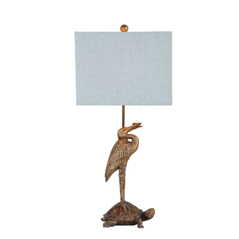 coastal style table lamps with nautical elements for beach housescoastal style table lamps with nautical elements for beach housesGold Resin Stork & Turtle Table Lamp with Blue Linen Shade