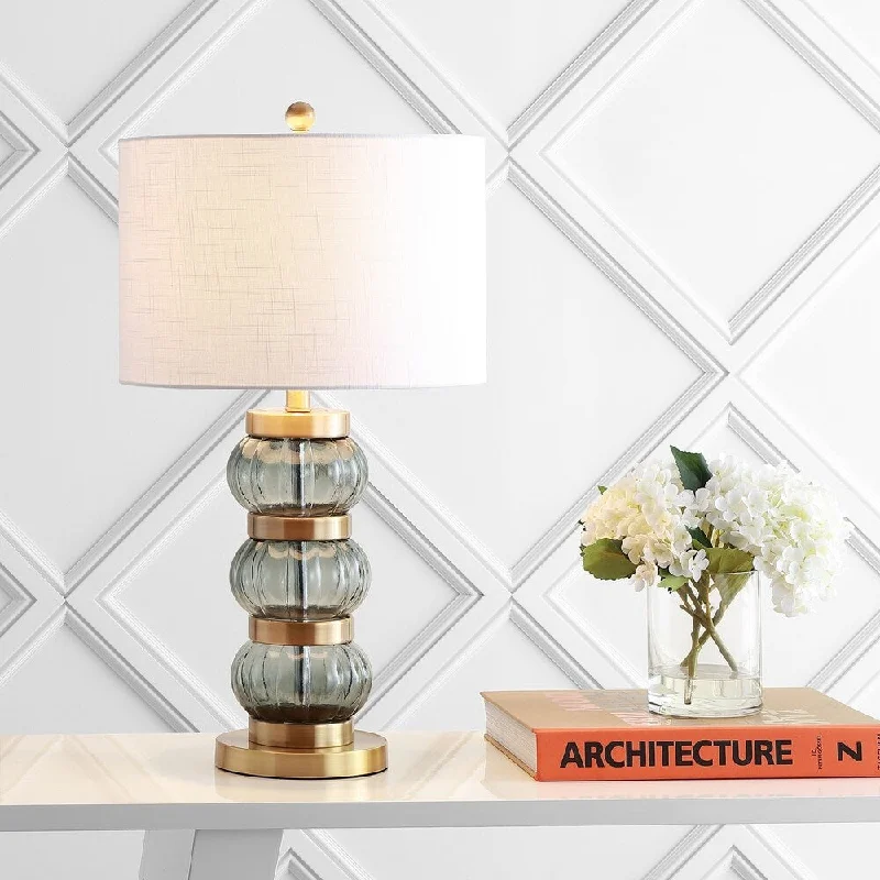 bohemian table lamps with colorful patterns for eclectic bedroomsbohemian table lamps with colorful patterns for eclectic bedroomsLinna 27.5" Glass/Metal Table Lamp, Smoked Gray/Brass Gold by JONATHAN Y