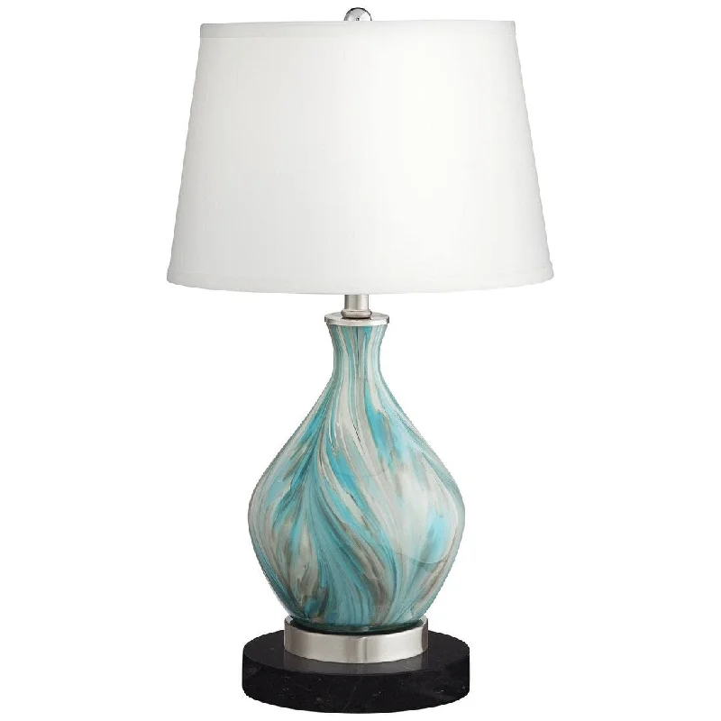 marble table lamps with a luxurious veined pattern for high end decormarble table lamps with a luxurious veined pattern for high end decorModern Coastal Accent Table Lamp 22" High with Round Black Marble Riser Blue Gray Glass Drum Shade
