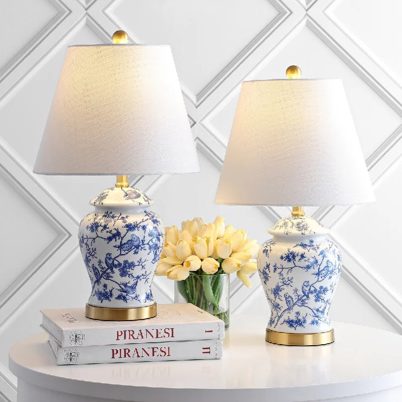 wooden table lamps with natural grain for a warm and organic feelwooden table lamps with natural grain for a warm and organic feelPenelope 22" Chinoiserie Blue/White Table Lamp (Set of 2) by JONATHAN Y