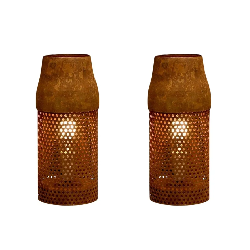 rustic farmhouse table lamps for cozy kitchensrustic farmhouse table lamps for cozy kitchensRivet and Rust Industrial Brown Metal Cylinder Lamps (Set of 2)
